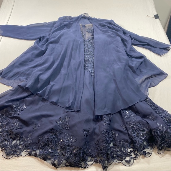 J.J’s House Mother of Bride Dress formal Women 42 bust floral appliqué Sheer Top - Picture 2 of 16